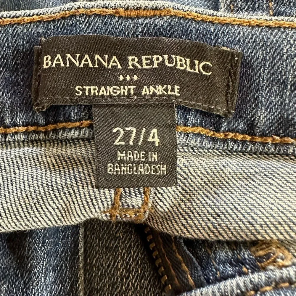 BANANA REPUBLIC Women's Distressed Denim Straight Ankle Jeans Blue Size 27/4